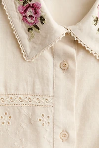 Linen-Blend Pajama Shirt