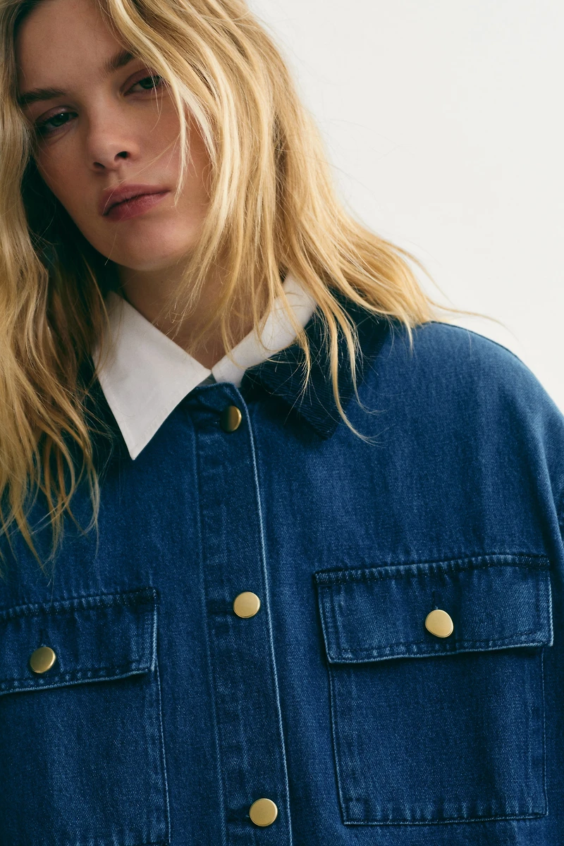 Denim Jacket with Corduroy Collar