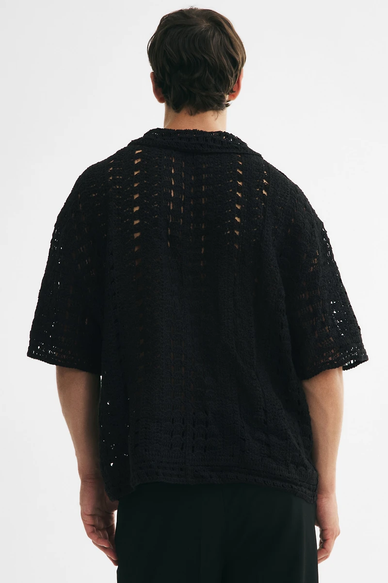 Relaxed-Fit Crochet-Look Polo Shirt