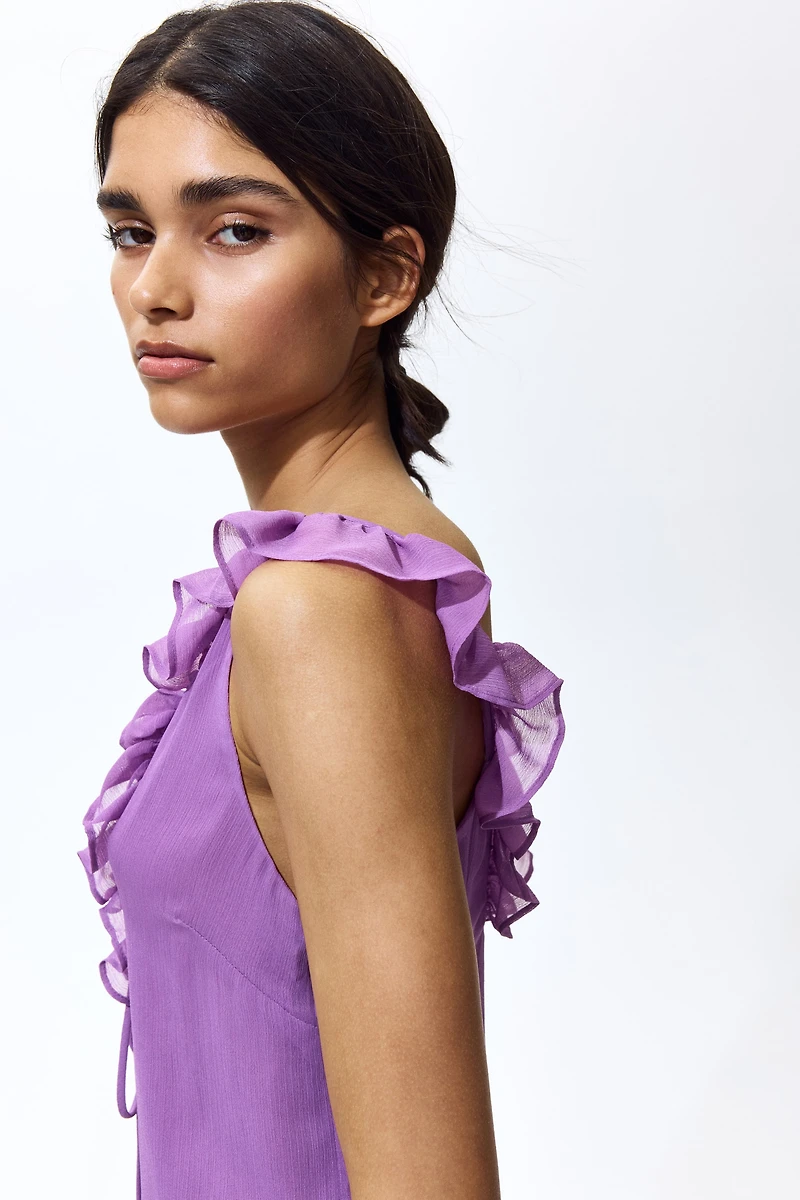 Ruffle-Trimmed Crinkled Dress