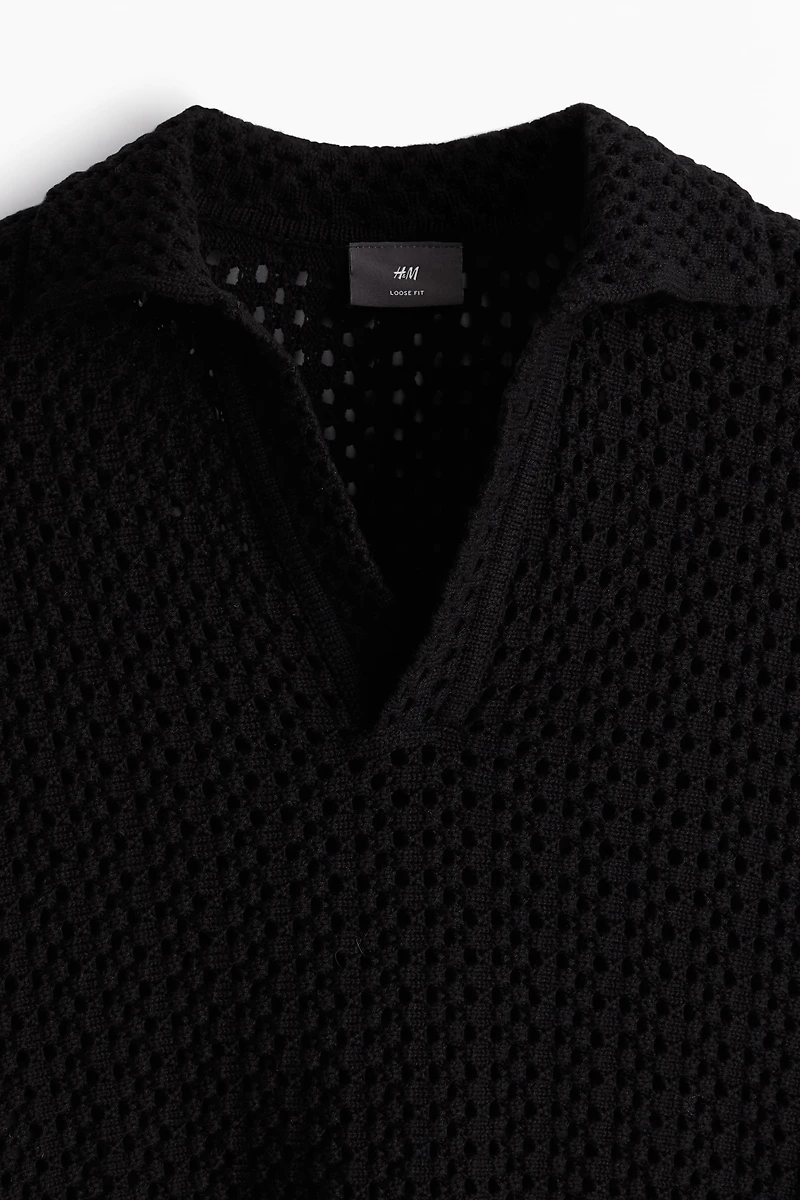 Loose Fit Pointelle-knit Polo Shirt