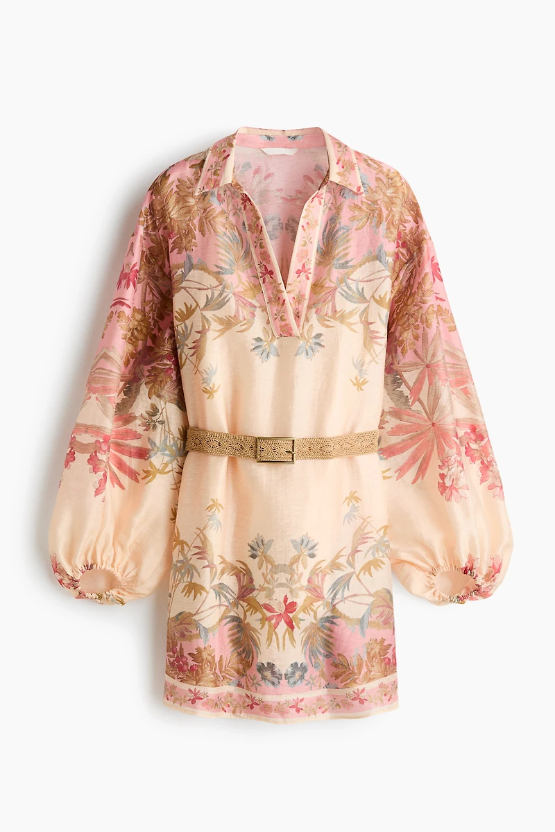 Linen-Blend Tunic Dress