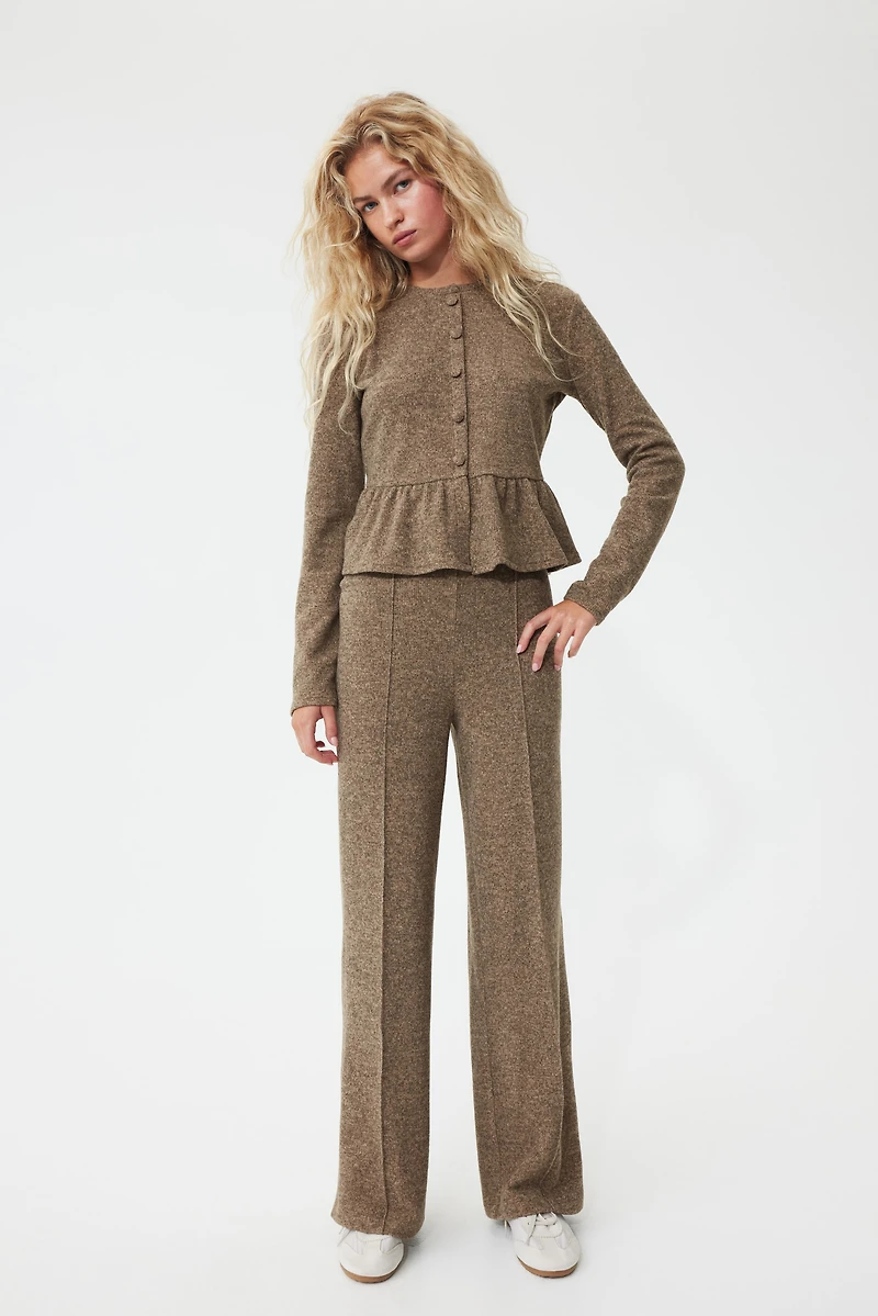 Rib-Knit Creased Pants