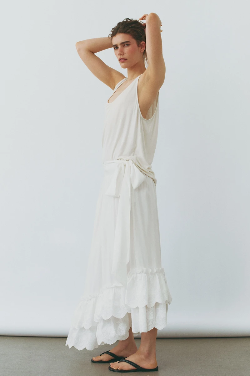 Embroidered Ruffle-Trimmed Skirt