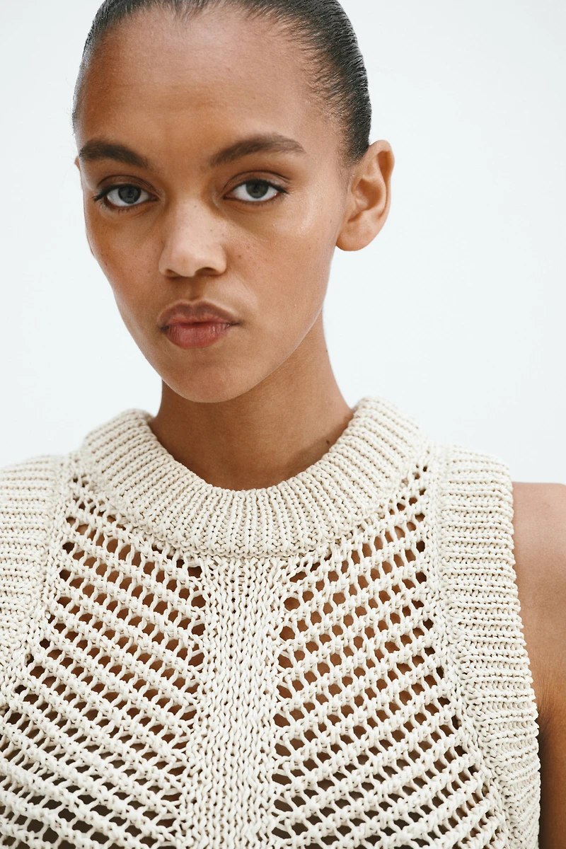 Crochet-Look Tassel-Detail Top