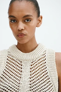 Crochet-Look Tassel-Detail Top