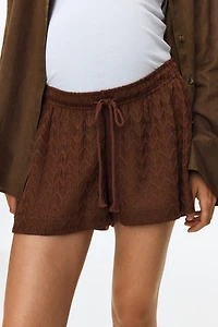 MAMA Pointelle-Knit Drawstring Shorts
