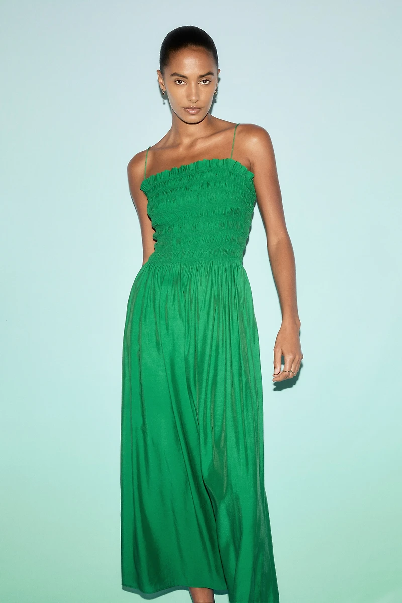 Smocked-Bodice Strappy Dress