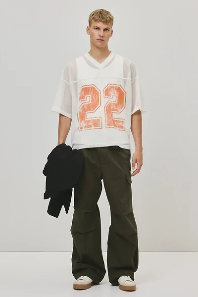 Oversized-Fit Printed Mesh T-Shirt