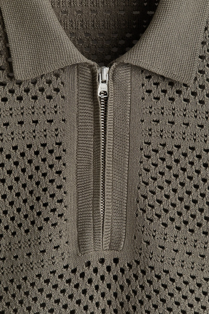 Relaxed-Fit Open-Knit Polo Shirt