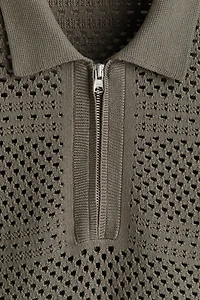 Relaxed-Fit Open-Knit Polo Shirt