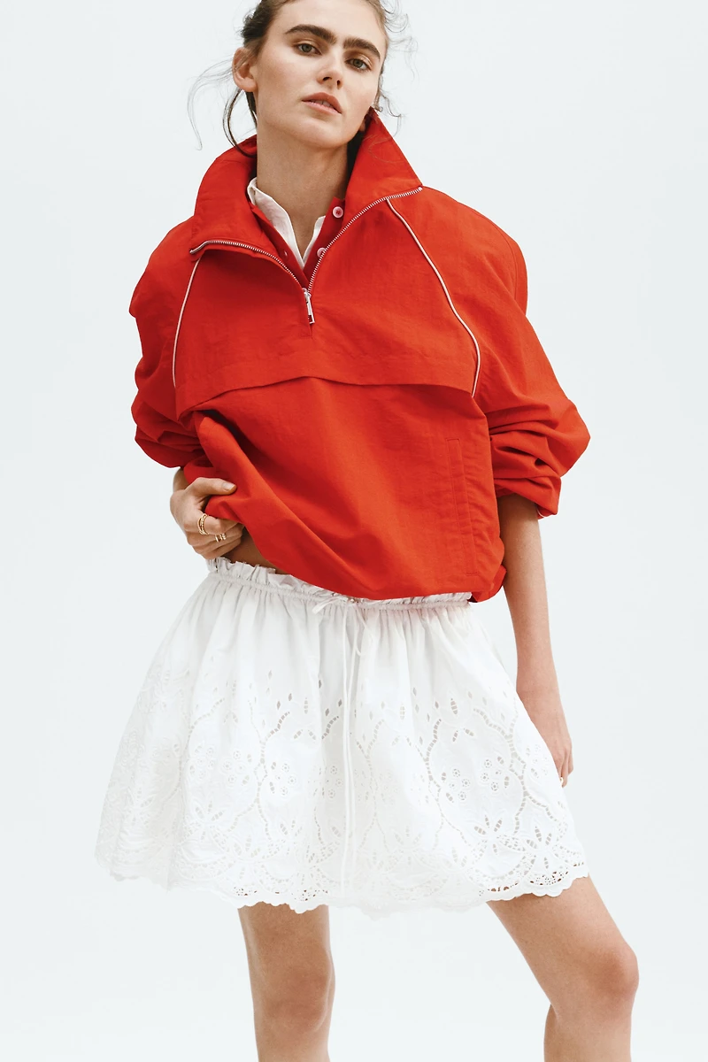 Eyelet-Embroidered Drawstring Skirt