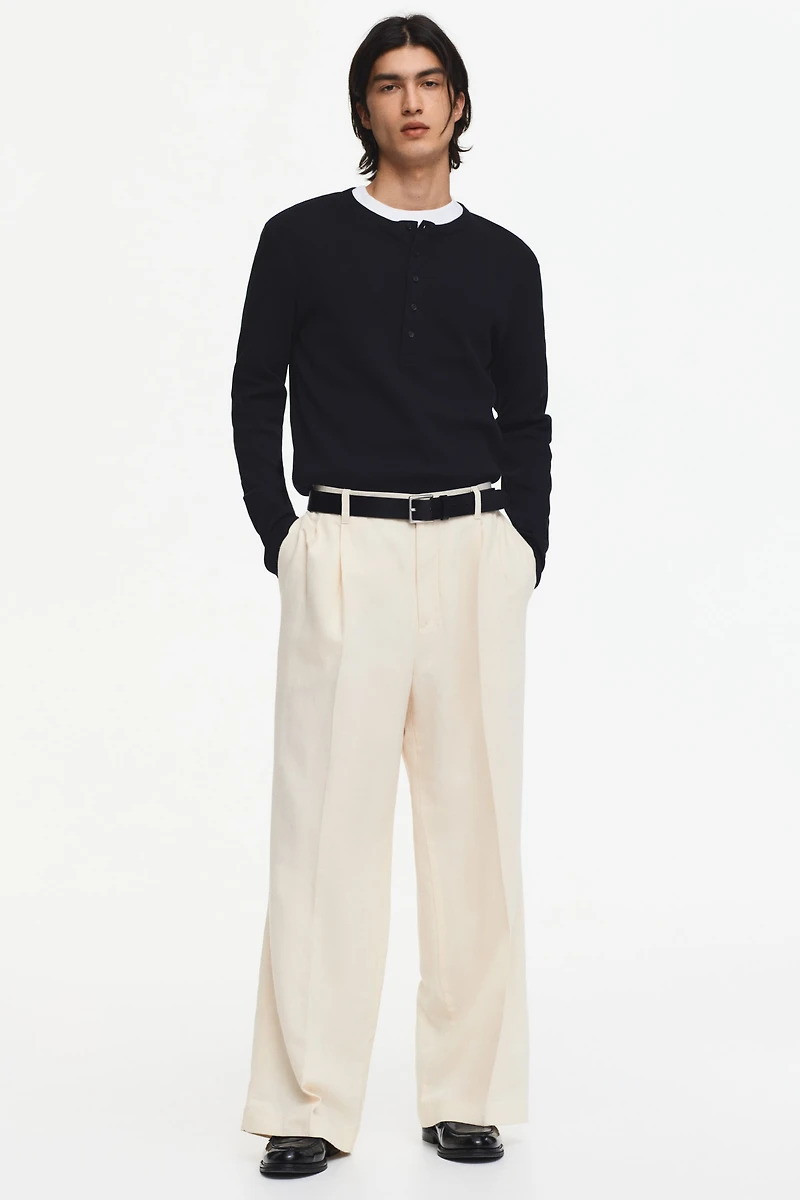 Slim-Fit Ribbed Henley Shirt