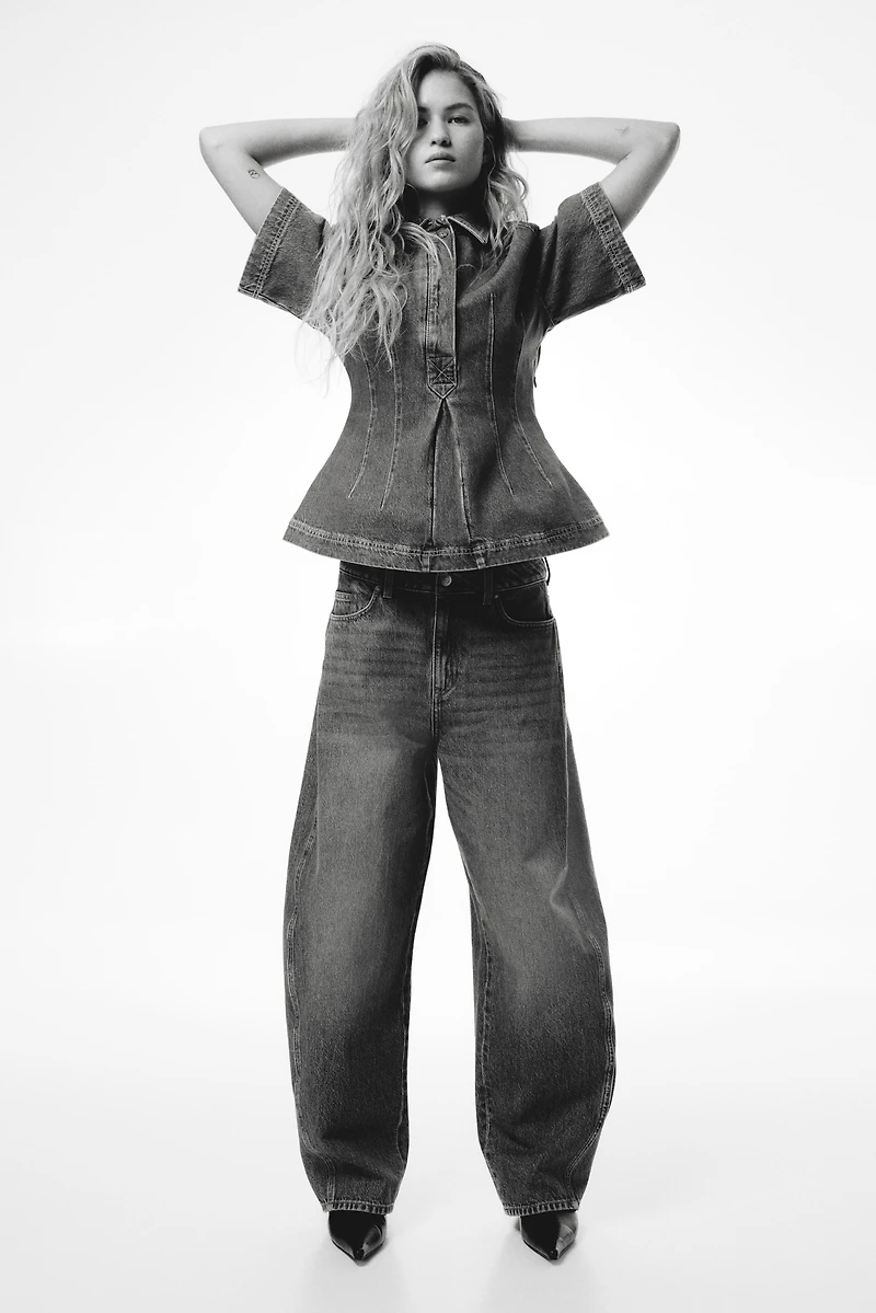 Defined-Waist Denim Shirt