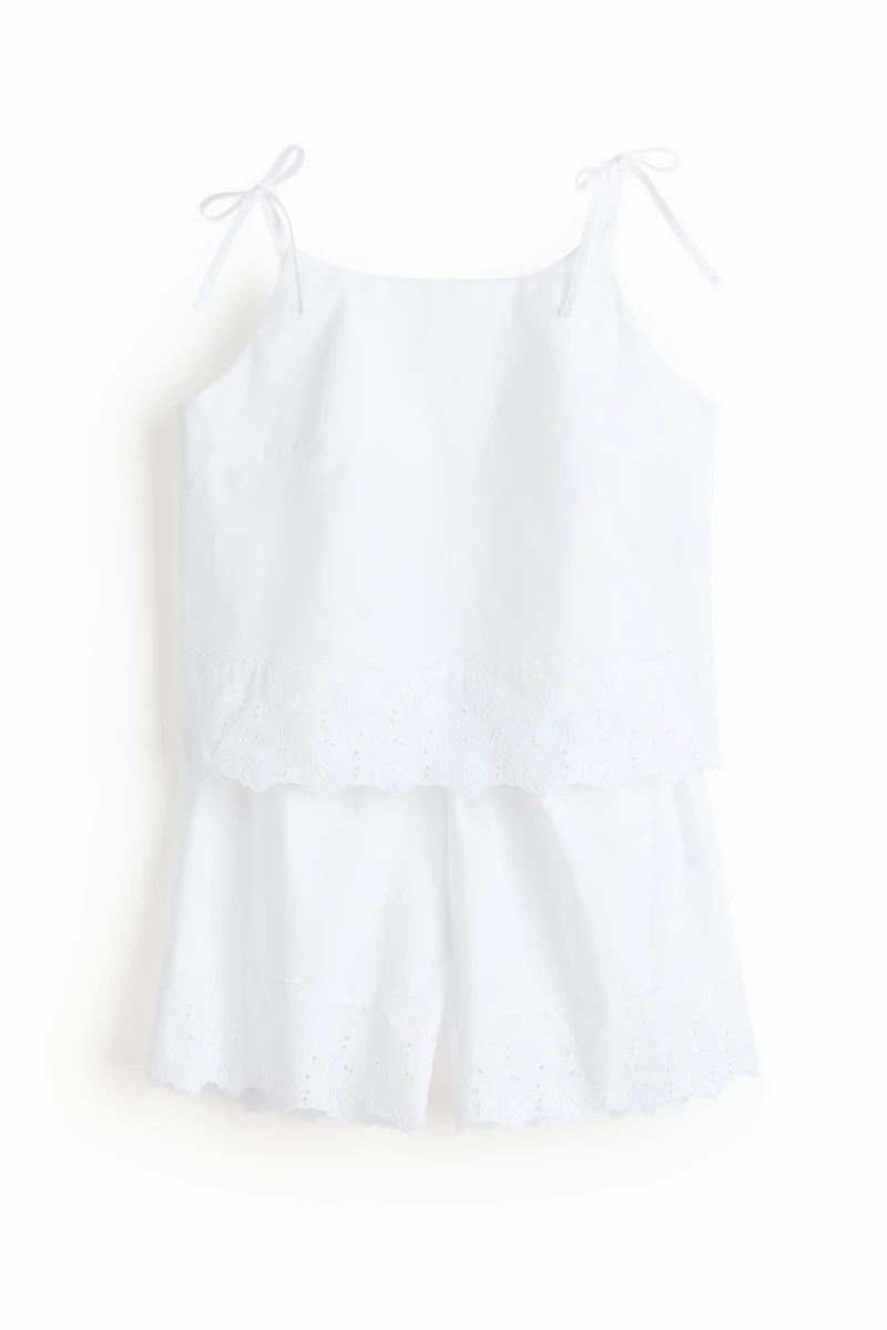 Cotton Pajamas with Eyelet Embroidery
