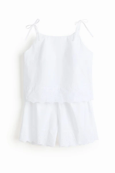 Cotton Pajamas with Eyelet Embroidery