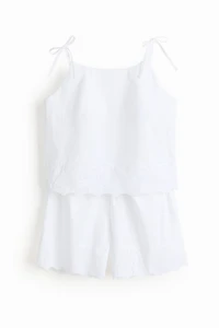 Cotton Pajamas with Eyelet Embroidery