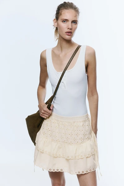 Eyelet-Embroidered Cotton Mini Skirt