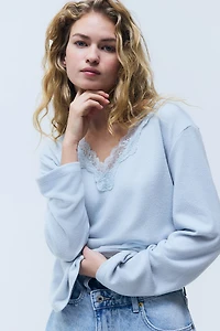 Lace-Trimmed Knit Top