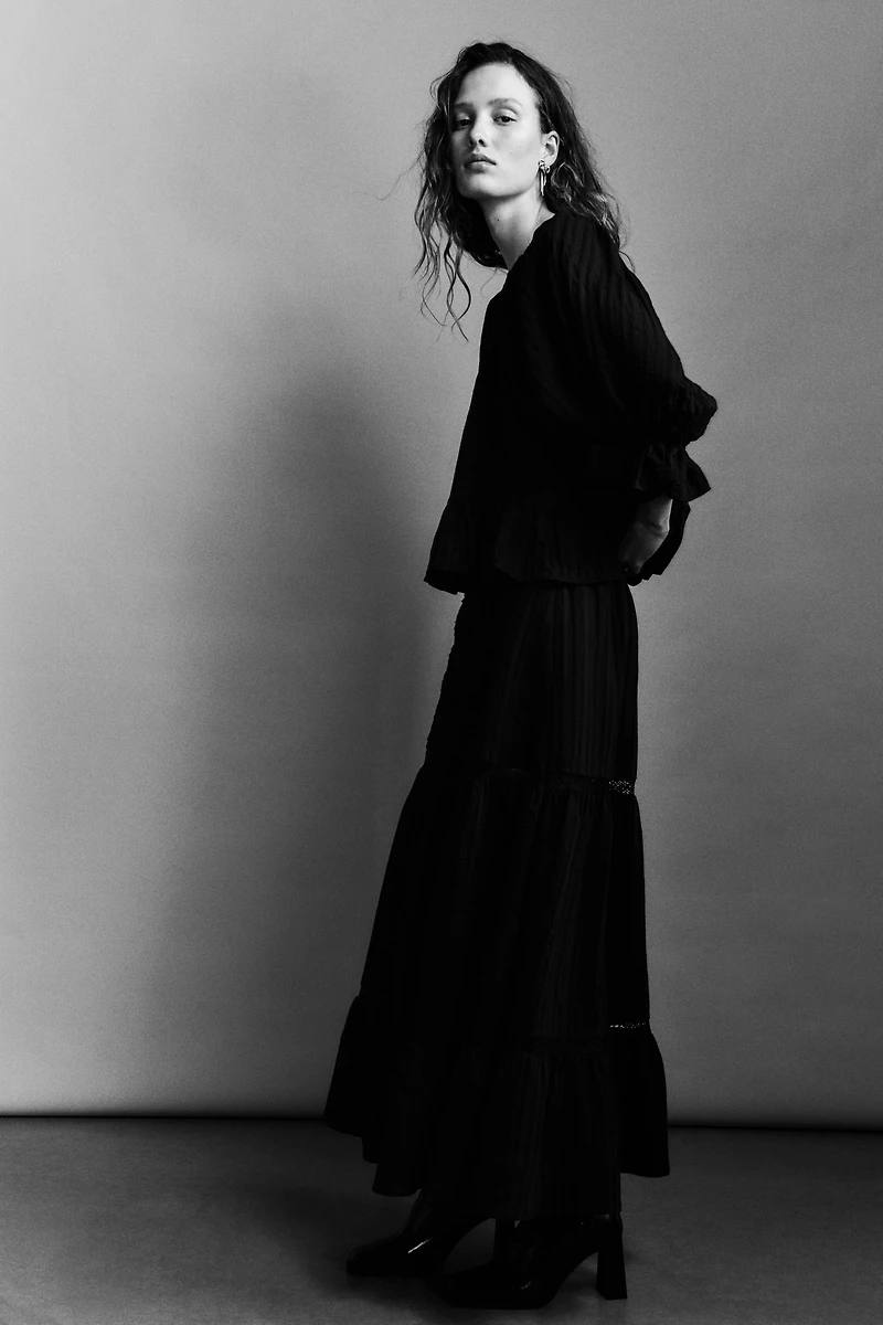 Lace-Inset Maxi Skirt