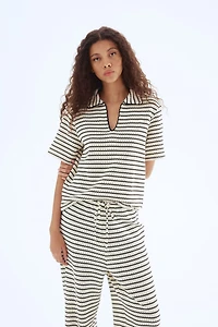 Textured-Knit Top with Collar