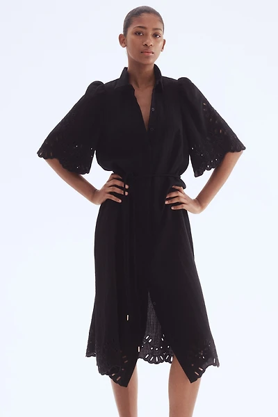 Shirt Dress with Eyelet Embroidery