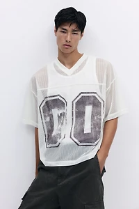 Oversized-Fit Printed Mesh T-Shirt