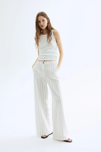Wide-Leg Linen-Blend Pants