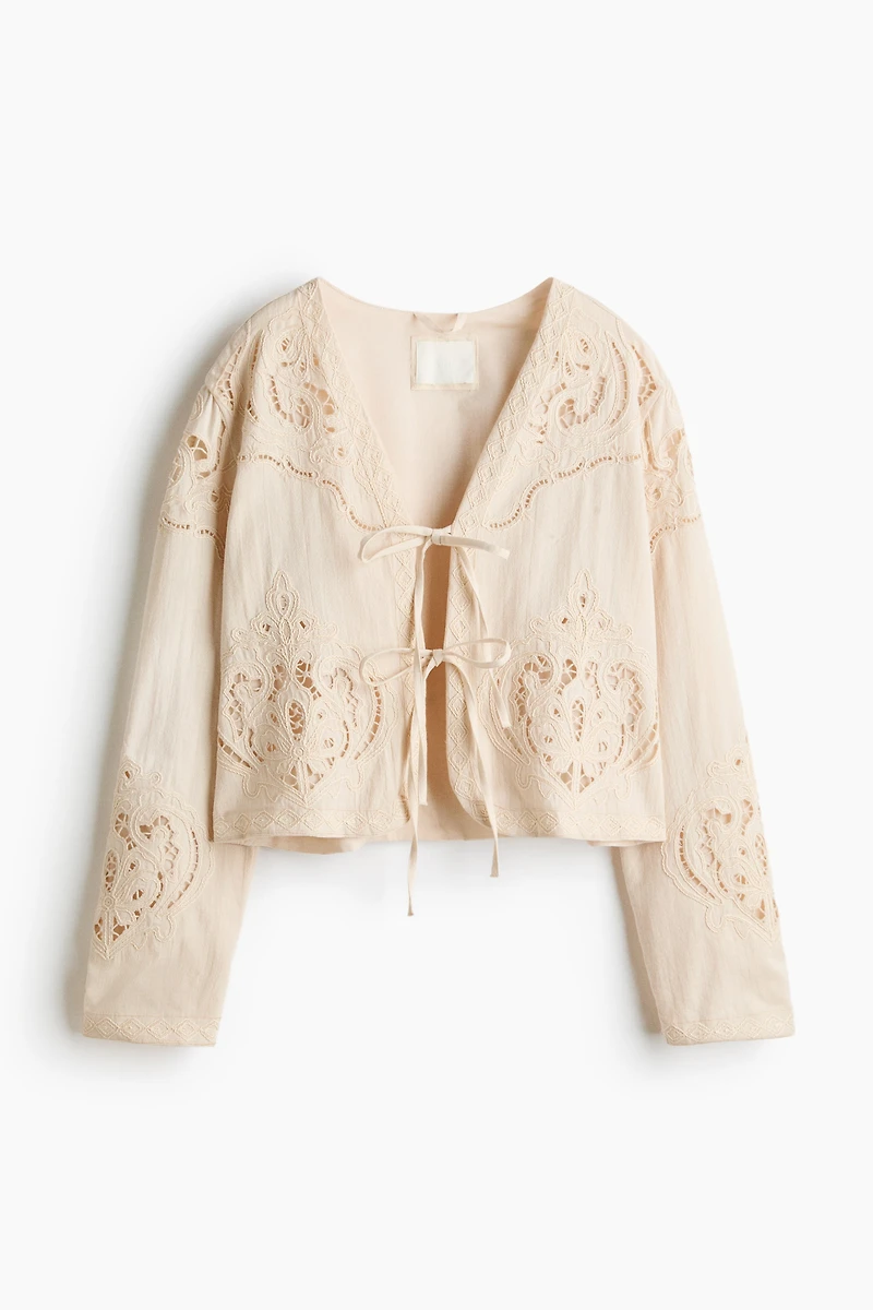 Linen-Blend Eyelet-Embroidered Jacket