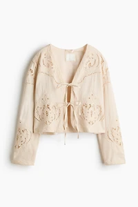 Linen-Blend Eyelet-Embroidered Jacket