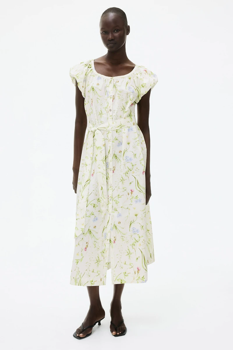 Robe en popeline à manches bouffantes