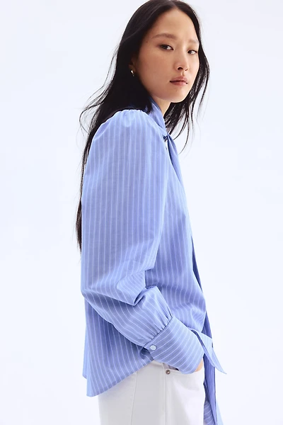 Scarf-Detail Poplin Blouse