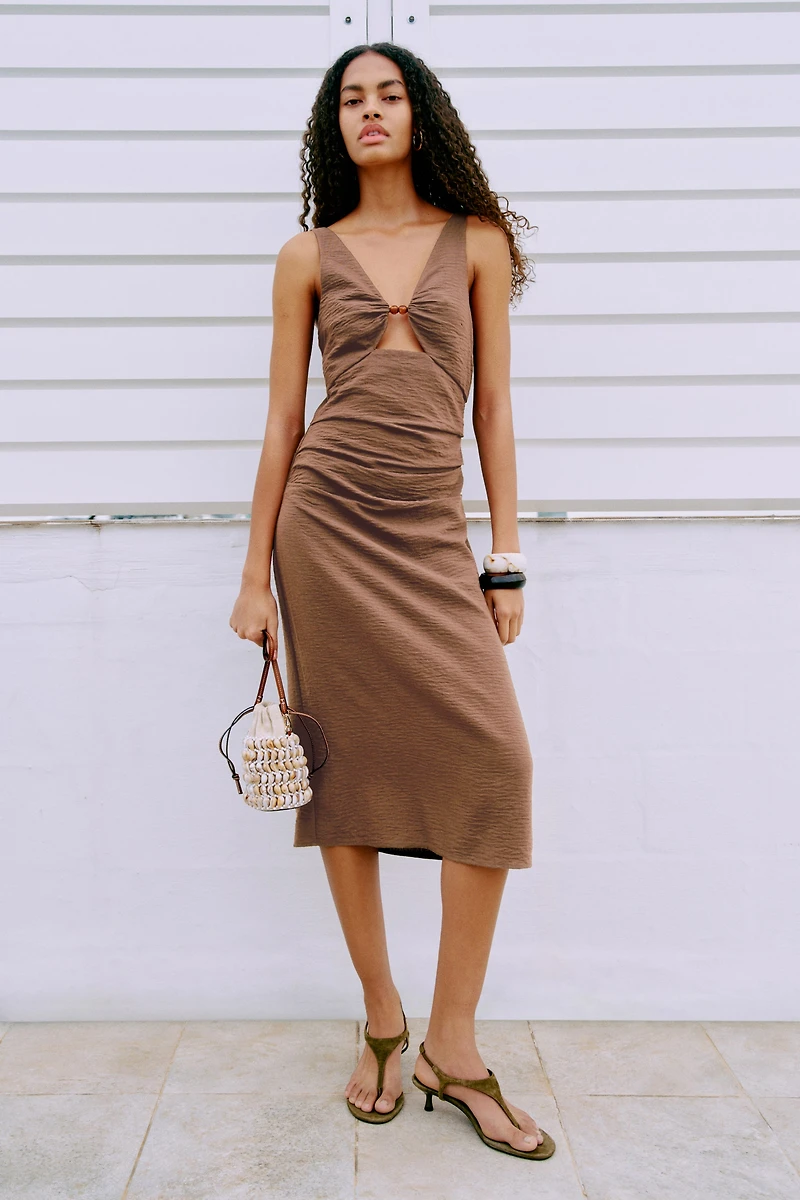 Linen-Blend Cutout Dress