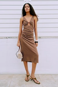 Linen-Blend Cutout Dress