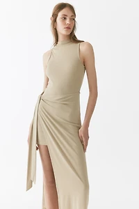 Skirt-Panel Ribbed Dress