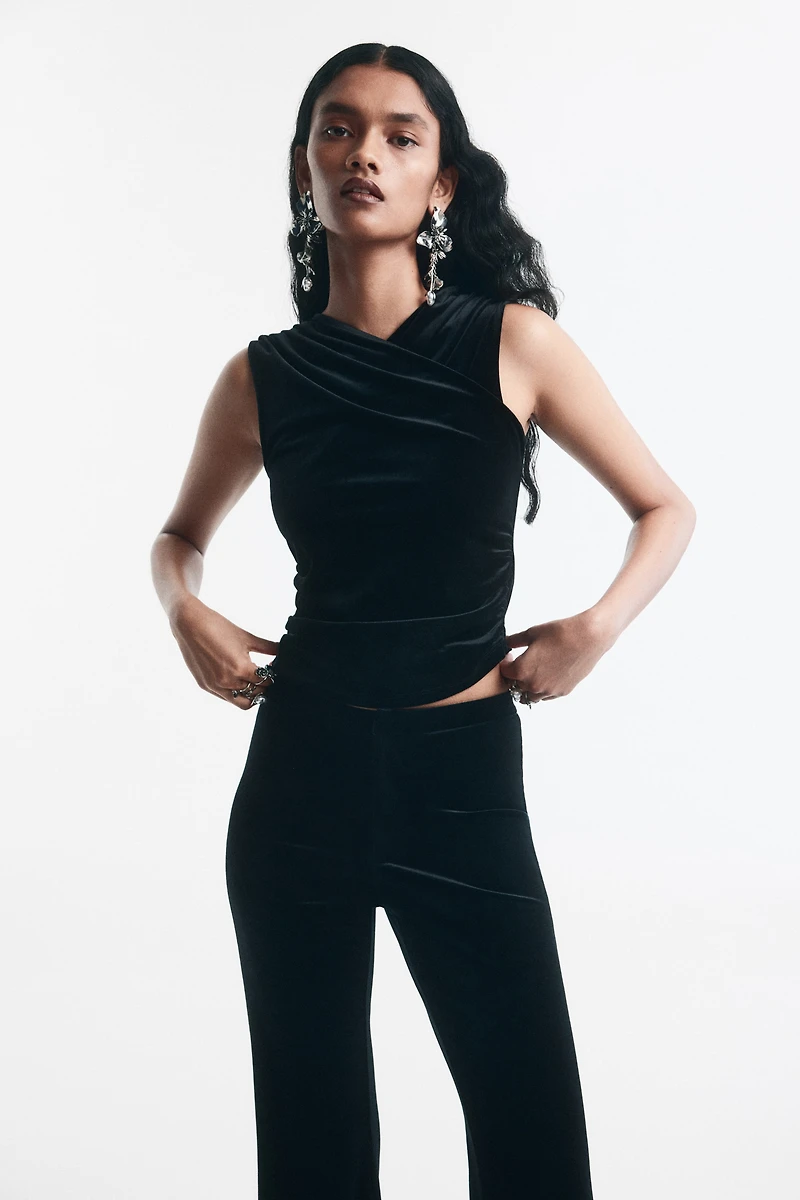 Draped Velour Sleeveless Top