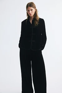 Knot-Button Velvet Jacket