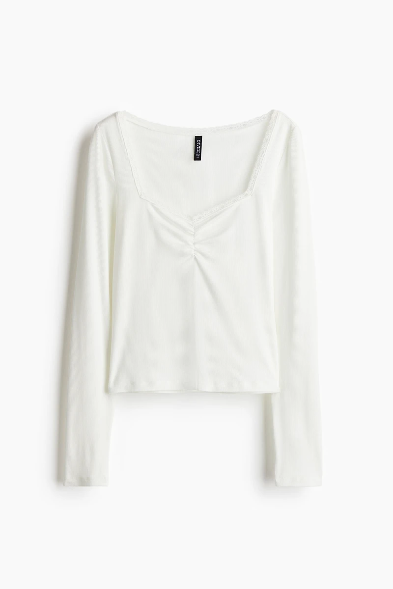 Lace-Trimmed Ribbed Top