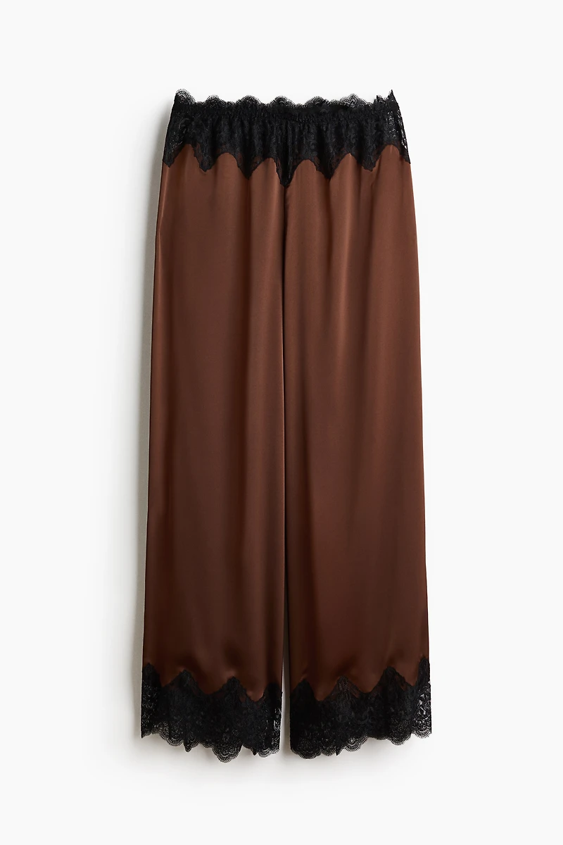 Lace-Trimmed Satin Pajama Pants
