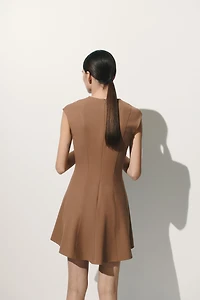 Flared-Skirt Twill Dress