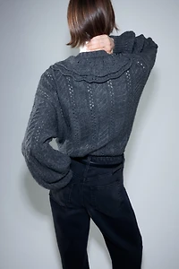 Cable-Knit Cardigan with Collar