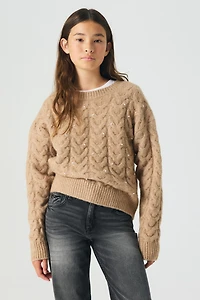 Embellished Cable-Knit Sweater