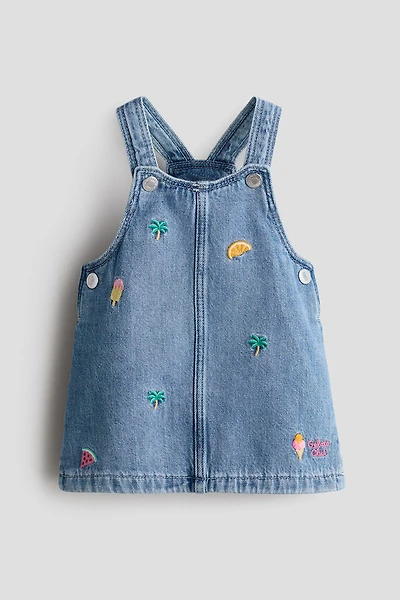 Embroidered-Detail Denim Overall Dress