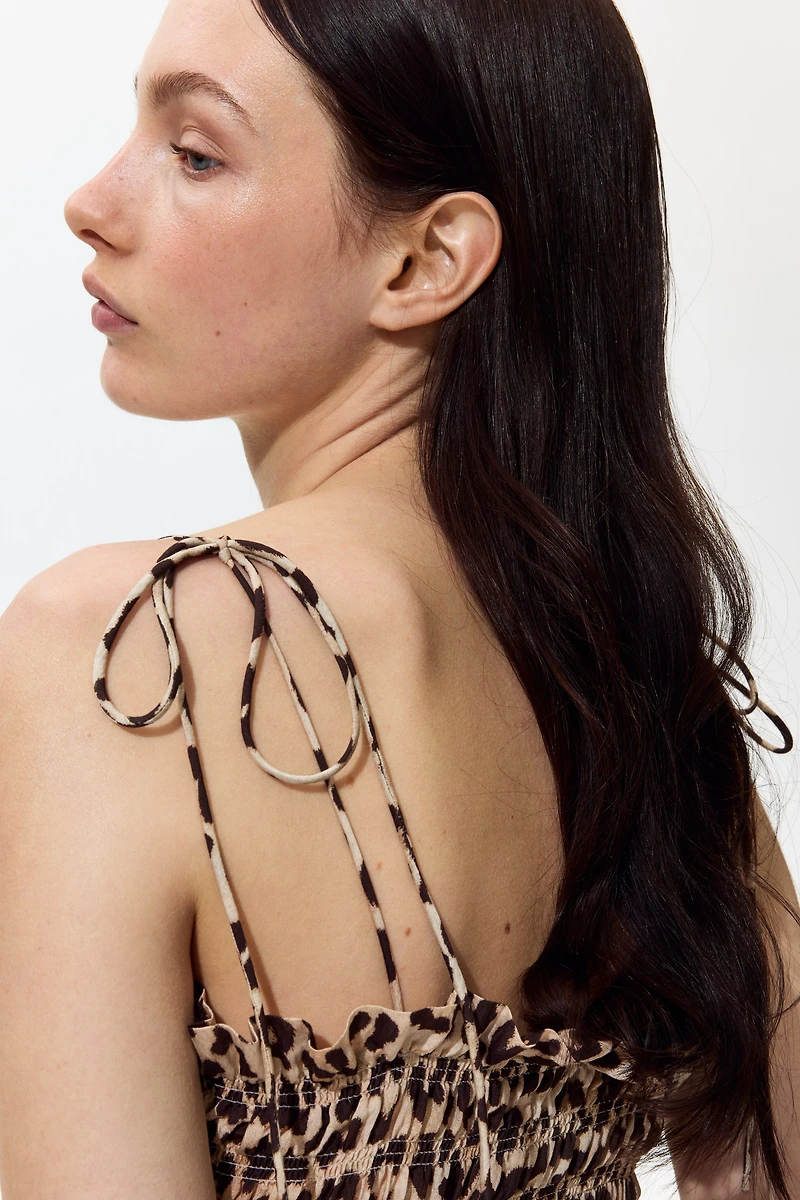 Smocked-Bodice Tie-Strap Dress