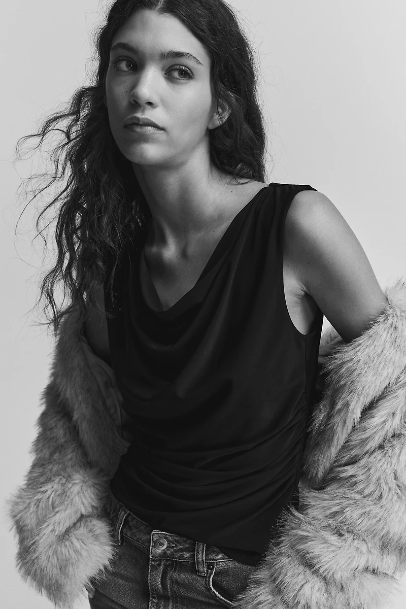 Draped Jersey Sleeveless Top