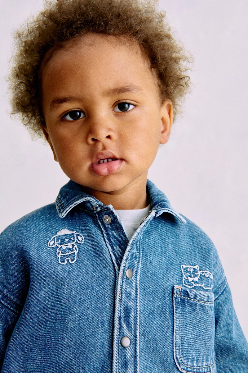 Embroidered-Detail Denim Overshirt