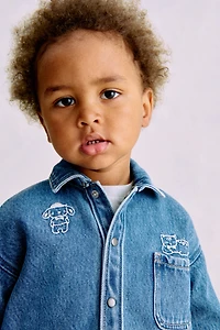 Embroidered-Detail Denim Overshirt