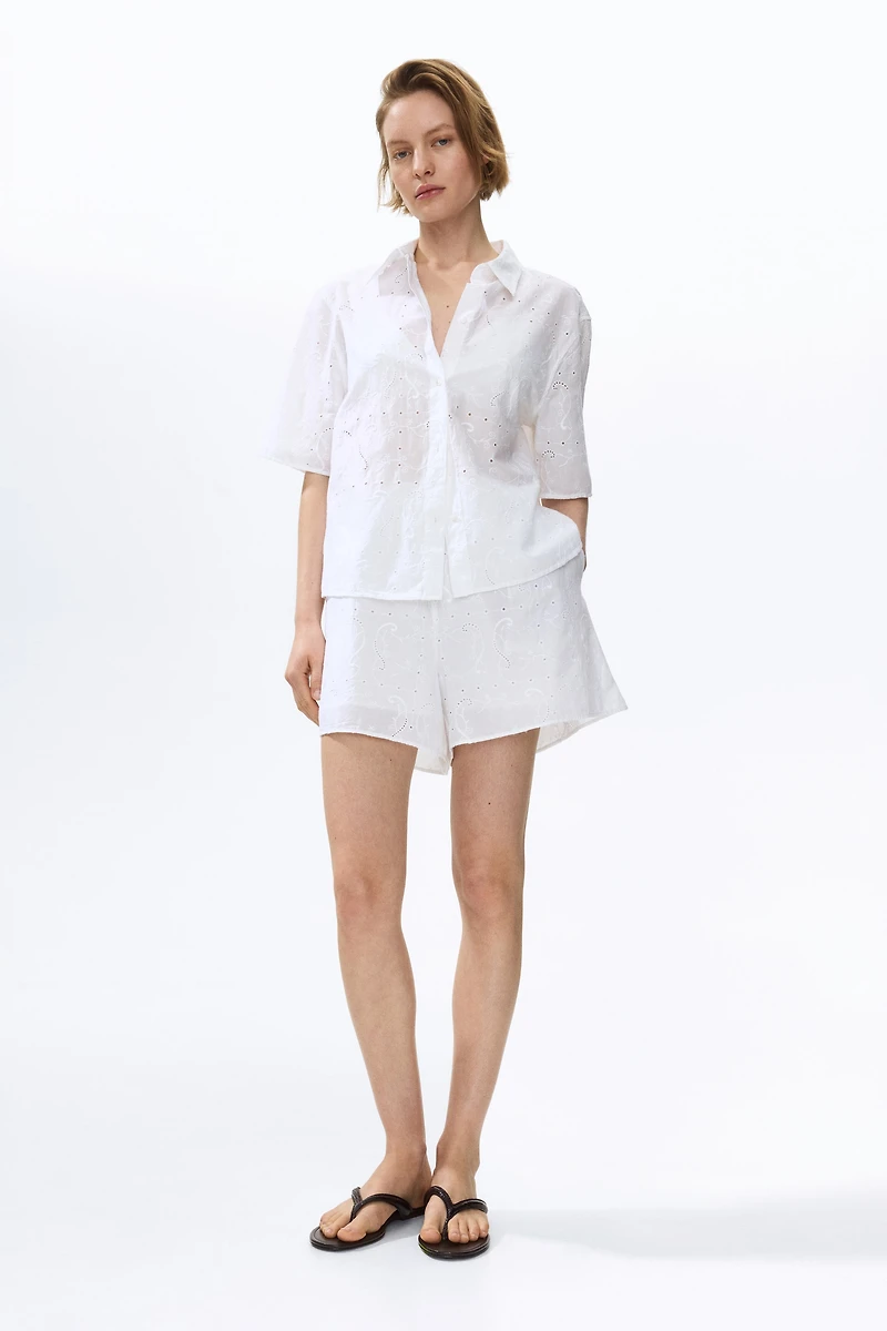 Oversized Eyelet-Embroidered Shirt