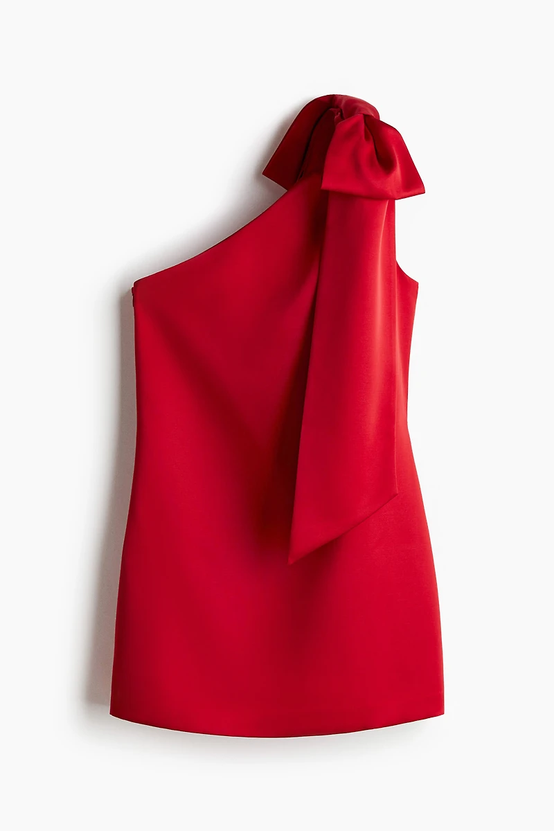 Bow-Detail One-Shoulder Dress