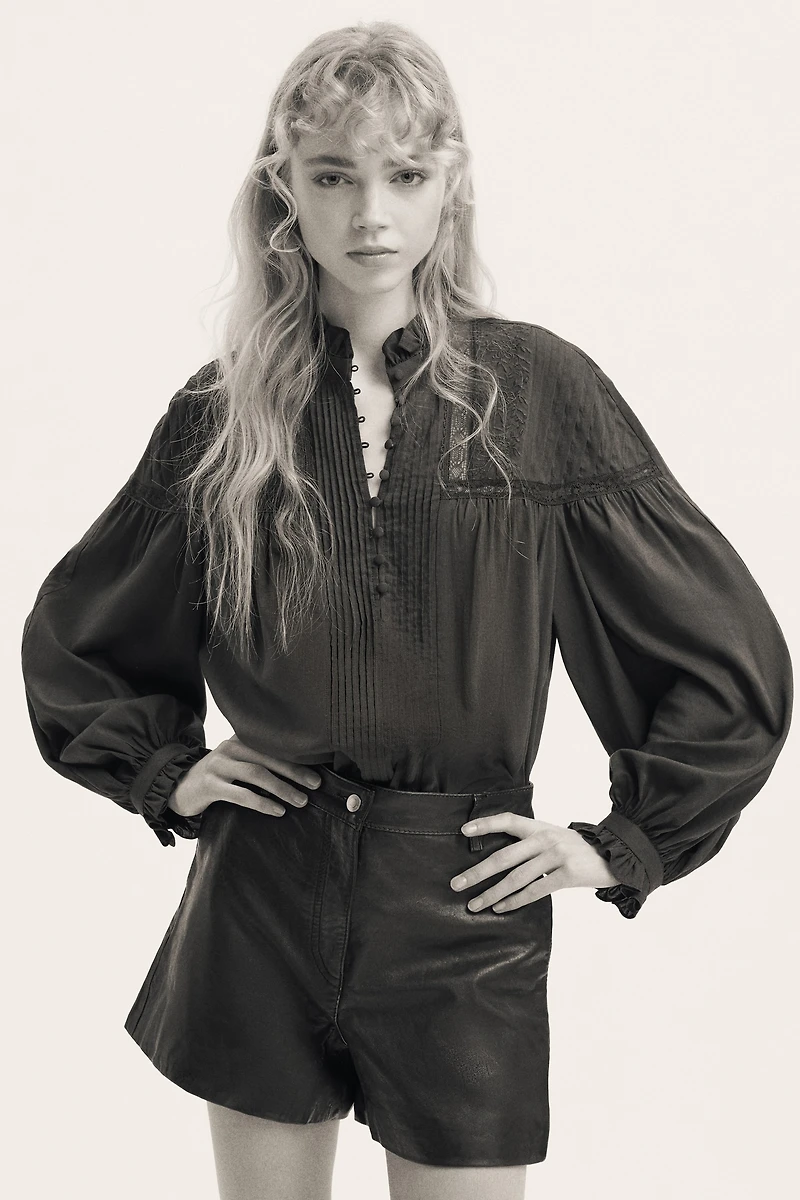 Blouse en coton mélangé avec plis nervure